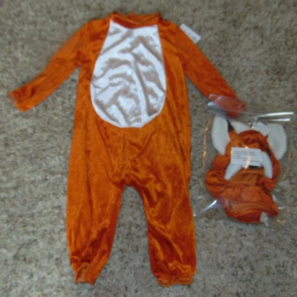 Fox Halloween Costume 12/18 mths Orange 3 Pc Jumpsuit, Tail, Hood Unisex Toddler